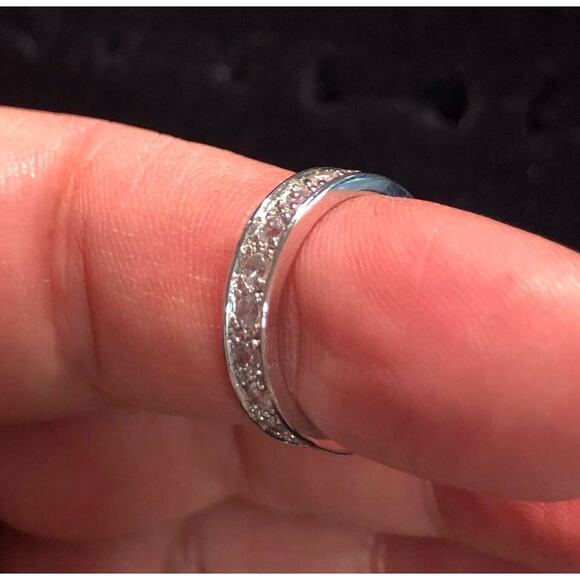 Rhodium over 925 Sterling Silver with Cubic Zirconia Encrusted Band, Size 5 - Picture 2 of 6